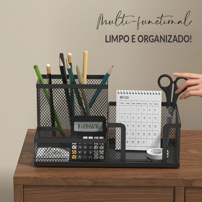 Organizador de mesa com porta-lápis e cestos , preto kasaprime
