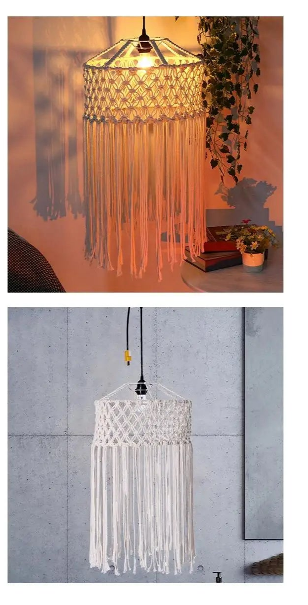 Luminária Pendente Branca trançado Macramê Design Boho chic Kasaprime