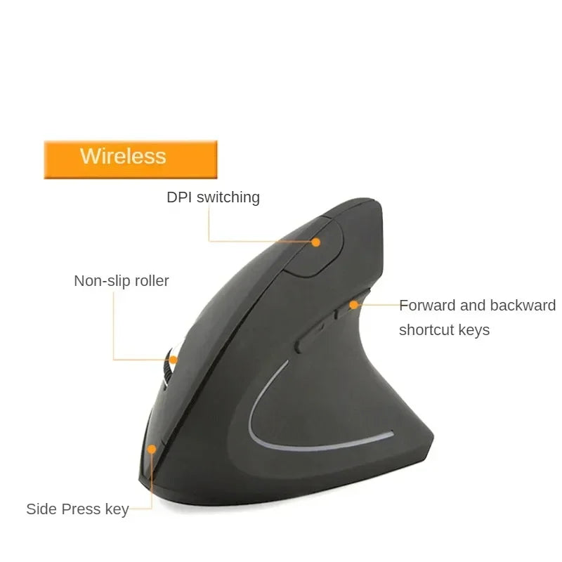 2.4G Wireless Mouse ergonômico vertical para jogos, mouse USB para destros, 1600 DPI, para PC, laptop Kasaprime.