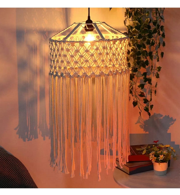 Luminária Pendente Branca trançado Macramê Design Boho chic Kasaprime